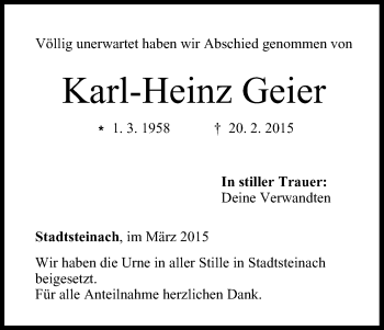 Anzeige von Karl-Heinz Geier von MGO