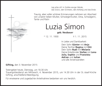 Anzeige von Luzia Simon von MGO