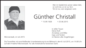 Anzeige von Günther Christall von MGO
