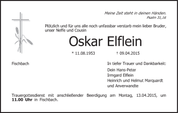 Anzeige von Oskar Elflein von MGO
