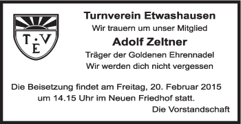 Anzeige von Adolf Zeltner von MGO