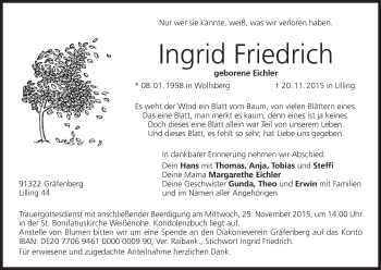Anzeige von Ingrid Friedrich von MGO