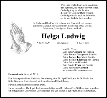 Anzeige von Helga Ludwig von MGO