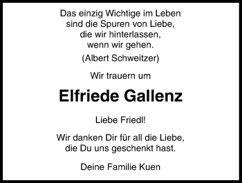 Anzeige von Elfriede Gallenz von MGO