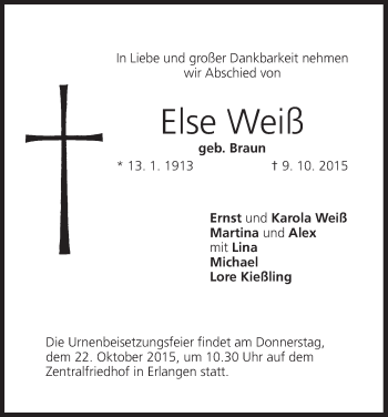 Anzeige von Else Weiß von MGO