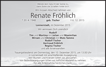 Anzeige von Renate Fröhlich von MGO