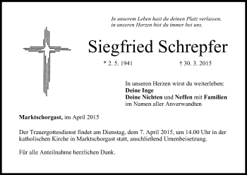 Anzeige von Siegfried Schrepfer von MGO