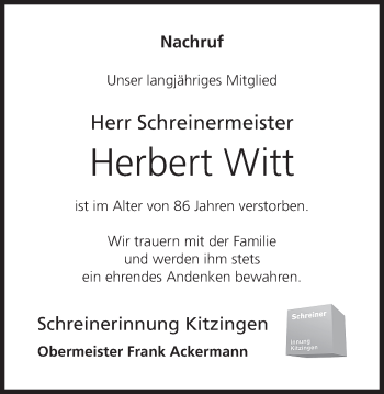 Anzeige von Herbert Witt von MGO