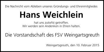 Anzeige von Hans Weichlein von MGO