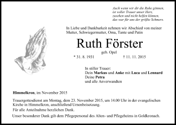 Anzeige von Ruth Förster von MGO