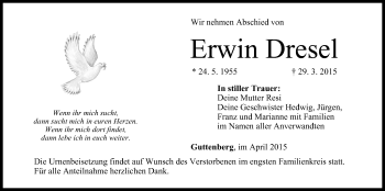 Anzeige von Erwin Dresel von MGO
