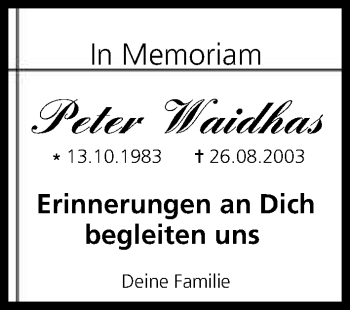 Anzeige von Peter Waidhas von MGO