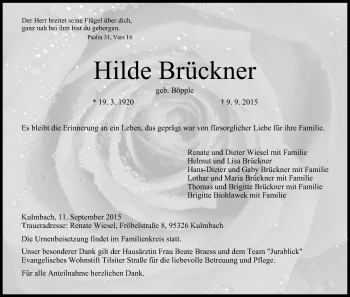 Anzeige von Hilde Brückner von MGO