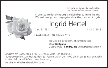 Anzeige von Ingrid Hertel von MGO
