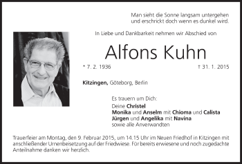 Anzeige von Alfons Kuhn von MGO