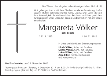 Anzeige von Margareta Völker von MGO