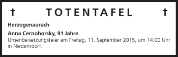 Anzeige von Totentafel vom 05.09.2015 von MGO