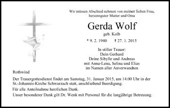 Anzeige von Gerda Wolf von MGO