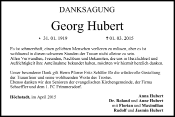 Anzeige von Georg Hubert von MGO