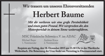 Anzeige von Herbert Baume von MGO