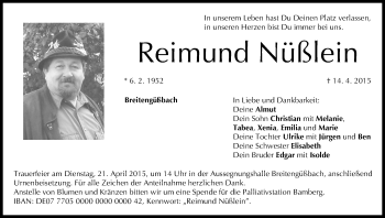 Anzeige von Reimund Nüßlein von MGO