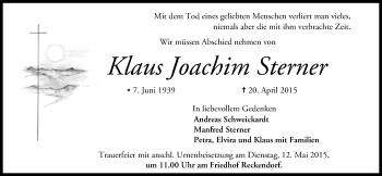 Anzeige von Klaus Joachim Sterner von MGO