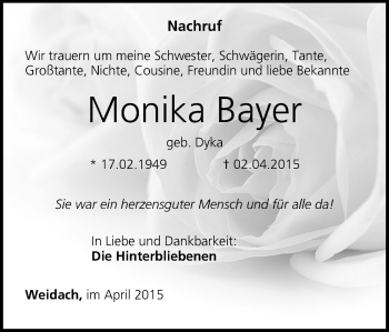 Anzeige von Monika Bayer von MGO