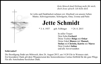 Anzeige von Jette Schmidt von MGO