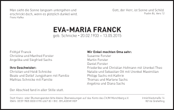 Anzeige von Eva-Maria Franck von MGO