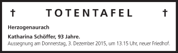 Anzeige von Totentafel vom 02.12.2015 von MGO