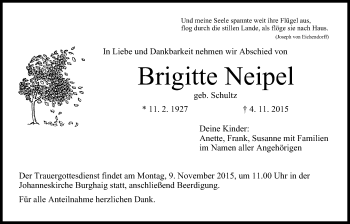 Anzeige von Brigitte Neipel von MGO