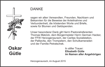 Anzeige von Oskar Gütle von MGO