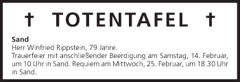 Anzeige von Totentafel vom 14.02.2015 von MGO