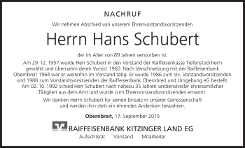 Anzeige von Hans Schubert von MGO