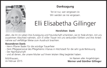 Anzeige von Elli Elisabetha Gillinger von MGO