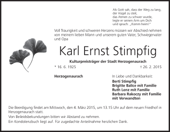 Anzeige von Karl Ernst Stimpfig von MGO