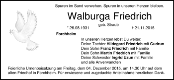 Anzeige von Walburga Friedrich von MGO