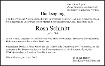 Anzeige von Rosa Schmitt von MGO