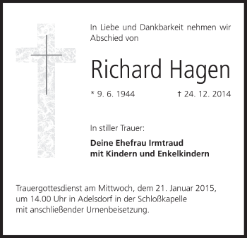 Anzeige von Richard Hagen von MGO