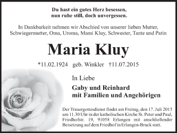 Anzeige von Maria Kluy von MGO