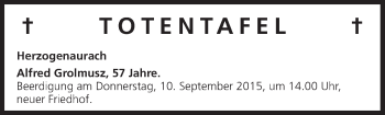 Anzeige von Totentafel vom 08.09.2015 von MGO