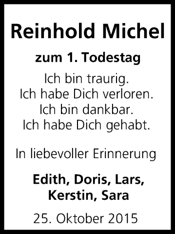 Anzeige von Reinhold Michel von MGO
