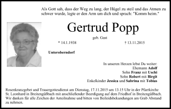 Anzeige von Gertrud Popp von MGO