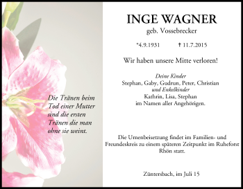 Anzeige von Inge Wagner von MGO