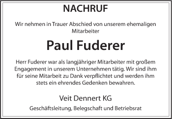 Anzeige von Paul Fuderer von MGO