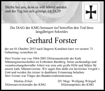 Anzeige von Gerhard Forster von MGO
