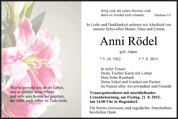 Anzeige von Anni Rödel von MGO