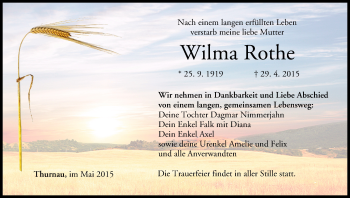 Anzeige von Wilma Rothe von MGO