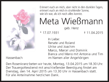 Anzeige von Meta Wießmann von MGO
