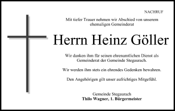 Anzeige von Heinz Göller von MGO